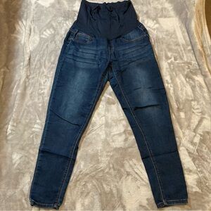 Bella Vida Maternity Dark Wash Lightweight Stretchy Over the Belly Band Jeans L